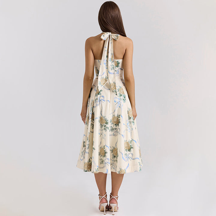 Damen Elegantes Blumen-Midikleid mit tiefem V-Ausschnitt Echo Archiv