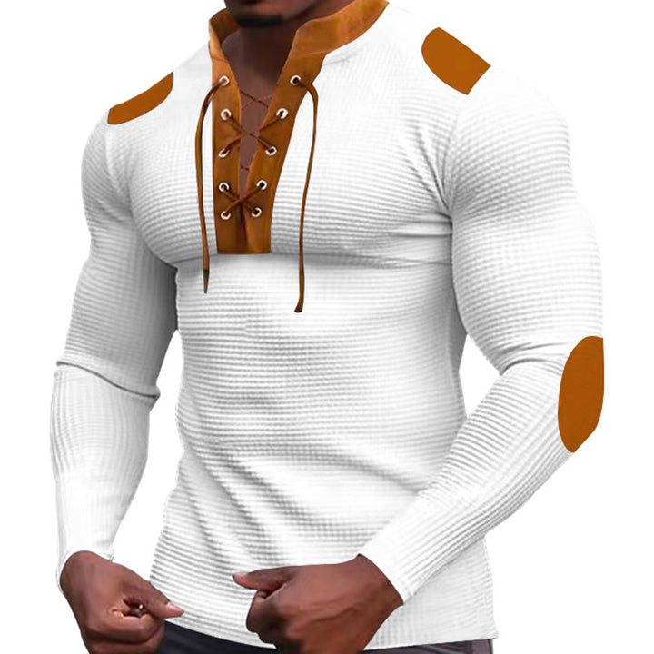 Herren Langarm-Henley-Shirt mit strukturiertem Gewebe und modischem Schnürdesign Echoarchiv