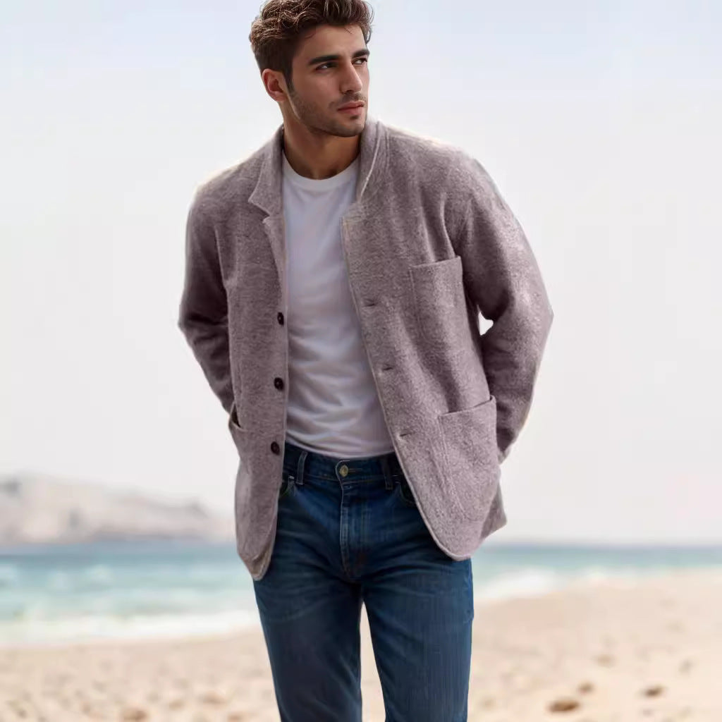 Herren lässige Wolljacke mit praktischen Taschen und Knopfverschluss Echoarchiv