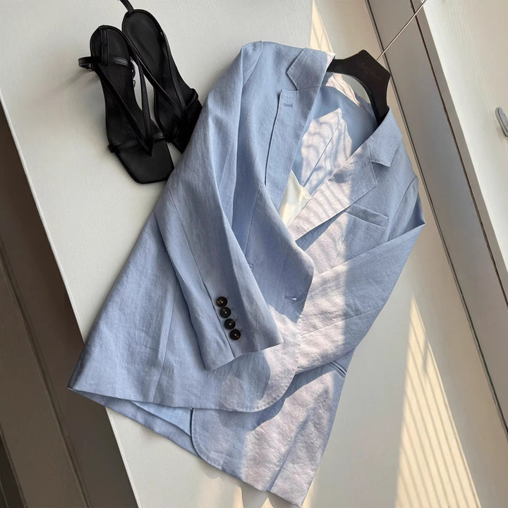 Damen Modischer Leinenblazer mit zwei Taschen Echoarchiv