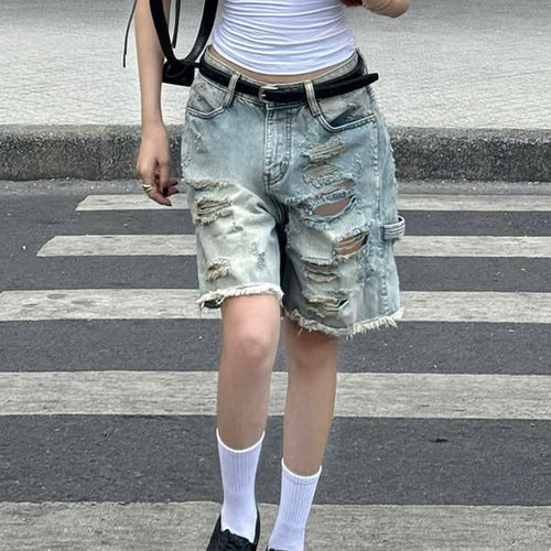 Damen Destroyed Denim-Shorts mit hohem Bund und ausgefransten Säumen Echo Archiv