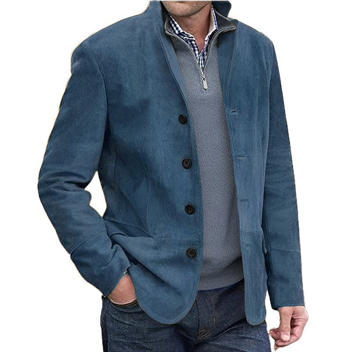 Herren Sakkoartige Velours-Überjacke mit Knopfleiste und Eingrifftaschen Echoarchiv