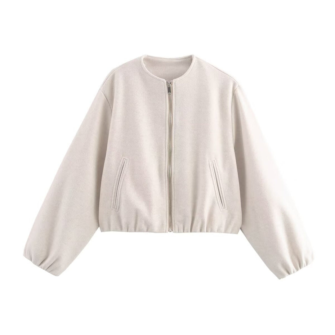 Damen bequeme und stylische Bomberjacke mit hohem Kragen und seitlichen Taschen Echoarchiv