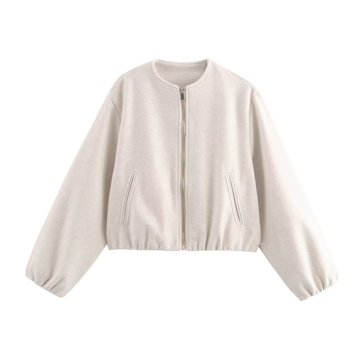 Damen bequeme und stylische Bomberjacke mit hohem Kragen und seitlichen Taschen Echoarchiv