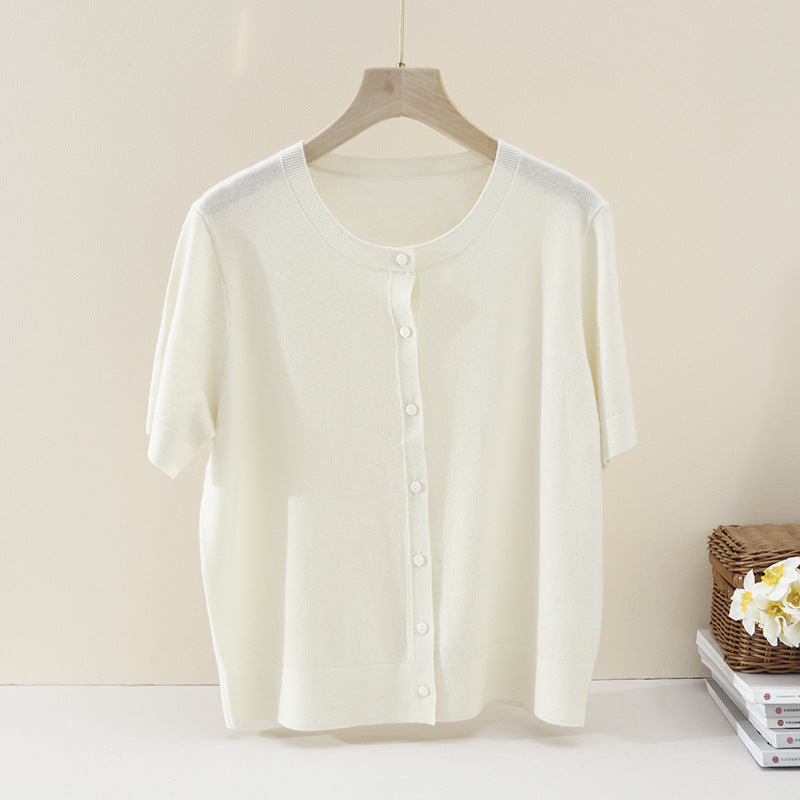 Damen Kurzarm-Feinstrick-Cardigan mit Rundhalsausschnitt und durchgehender Knopfleiste Echo Archiv