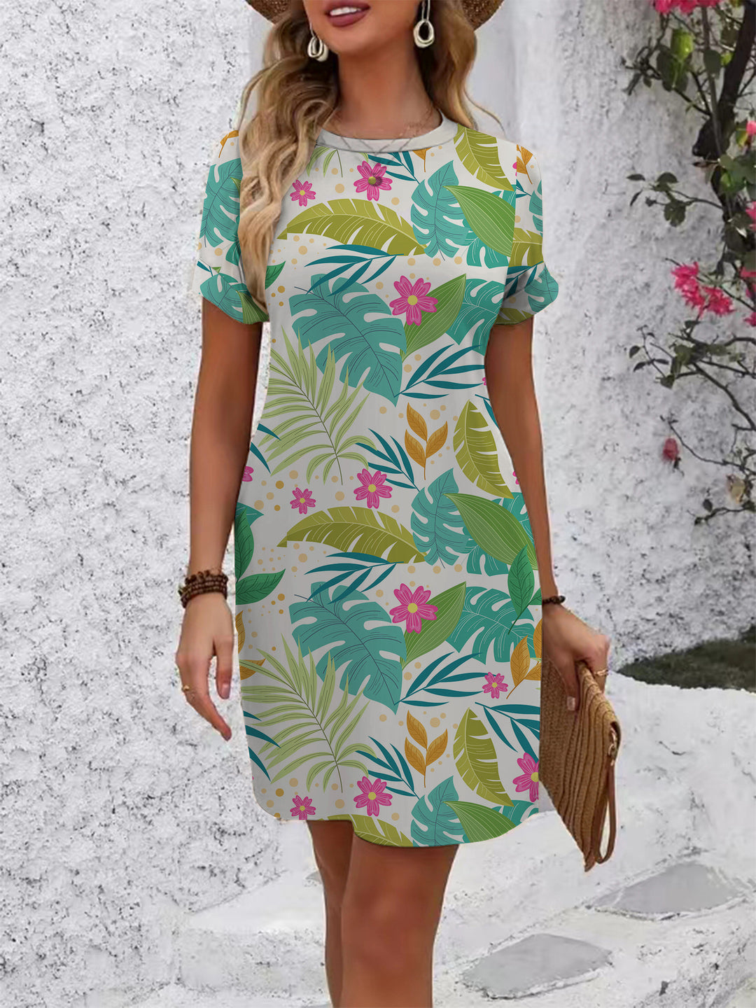 Damen lässiges Kurzarmkleid mit modernem Hahnentrittmuster und bequemer Passform Echo Archiv