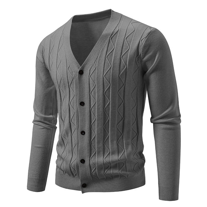Herren nan V-Ausschnitt Strickjacke mit dezenter Zopfmusterstruktur und durchgehender Knopfleiste Echo Archiv