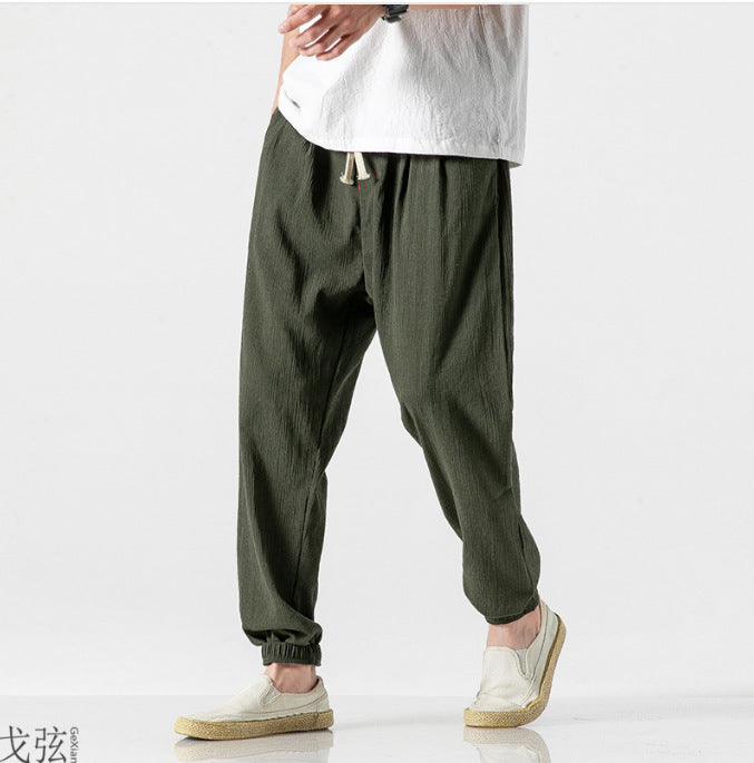Herren nan lässige Leinen-Joggerhose mit Tunnelzug, strukturierter Oberfläche und elastischen Bündchen Echo Archiv