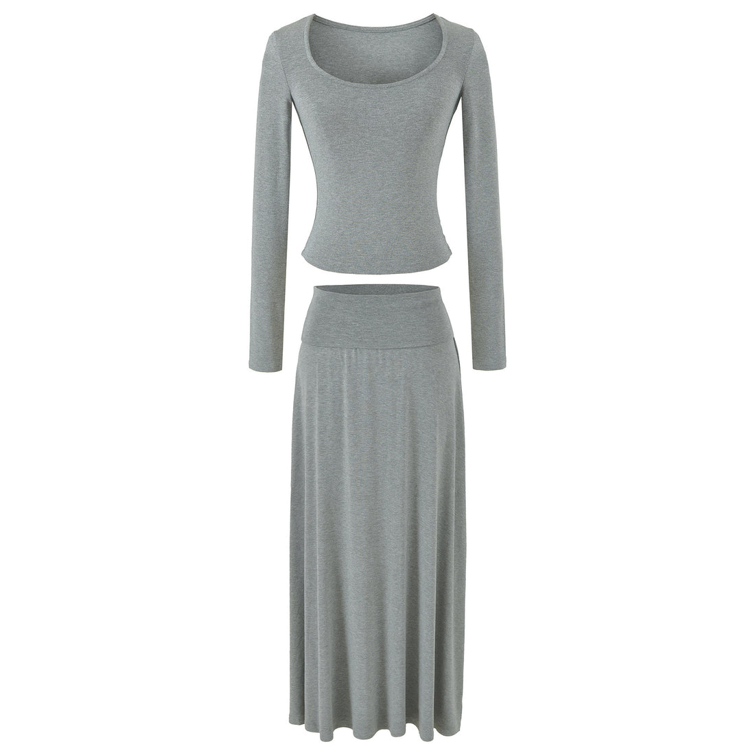 Damen Zweiteiliges Lounge-Set aus Stretch-Modal mit figurbetontem Langarm-Top und Maxirock Echoarchiv