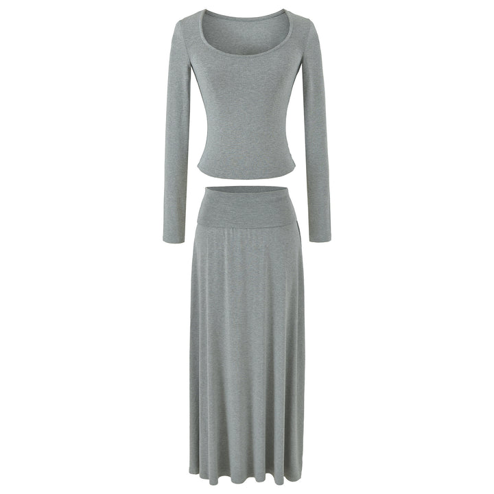 Damen Zweiteiliges Lounge-Set aus Stretch-Modal mit figurbetontem Langarm-Top und Maxirock Echoarchiv