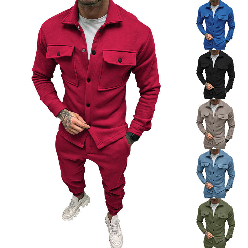 Herren sportliches Freizeit-Set mit modernem Kragen und praktischen Taschen Echoarchiv