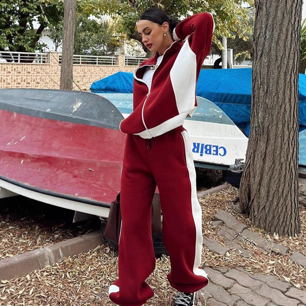 Damen Mehrteiliges Loungewear-Set mit Reißverschlussjacke und weiter Palazzohose – Élanora