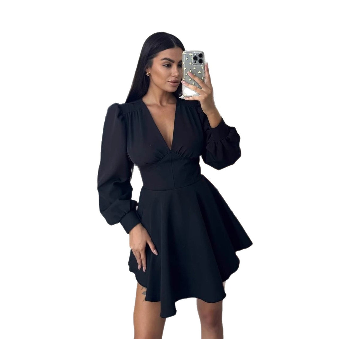 Damen Korsett-Detail Mini-Kleid mit Puffärmeln und ausgestelltem Rock Echoarchiv