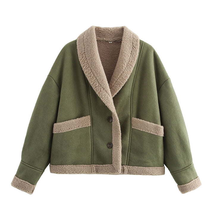 Damen nan boxy Kurzjacke im Aviator Look mit großem Schalkragen und Teddyfutter Echo Archiv