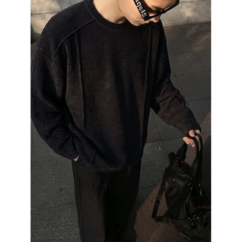 Herren Oversize Waffelstrick-Pullover mit Rundhalsausschnitt Echo Archiv