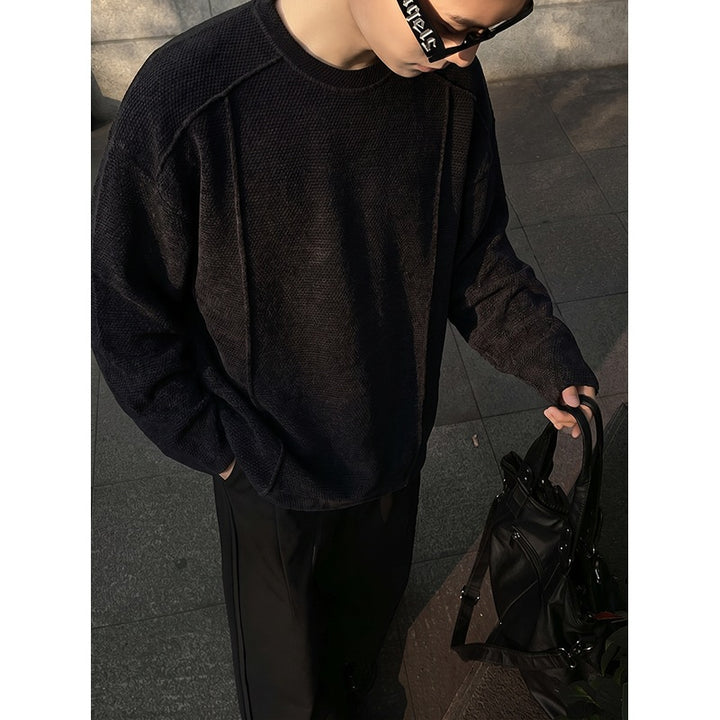 Herren Oversize Waffelstrick-Pullover mit Rundhalsausschnitt Echo Archiv