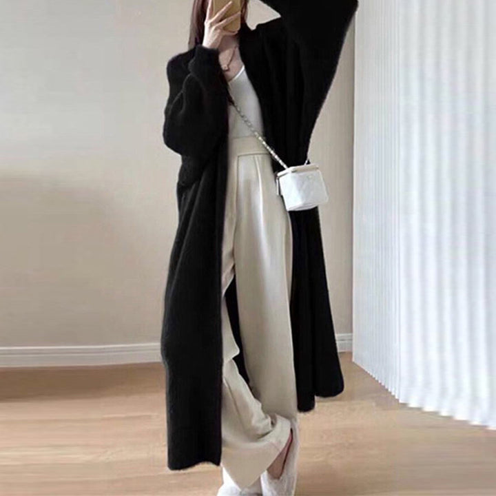 Damen Langer Übergroßer Maxi-Strickcardigan mit offener Front – Veloura