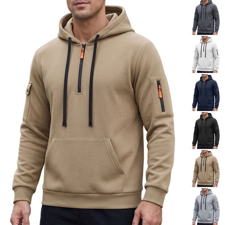 Herren Kapuzenpullover mit halbem Reißverschluss und Utility-Ärmeltasche – Cavarno