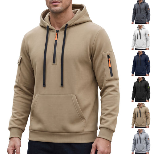 Herren Kapuzenpullover mit halbem Reißverschluss und Utility-Ärmeltasche – Cavarno