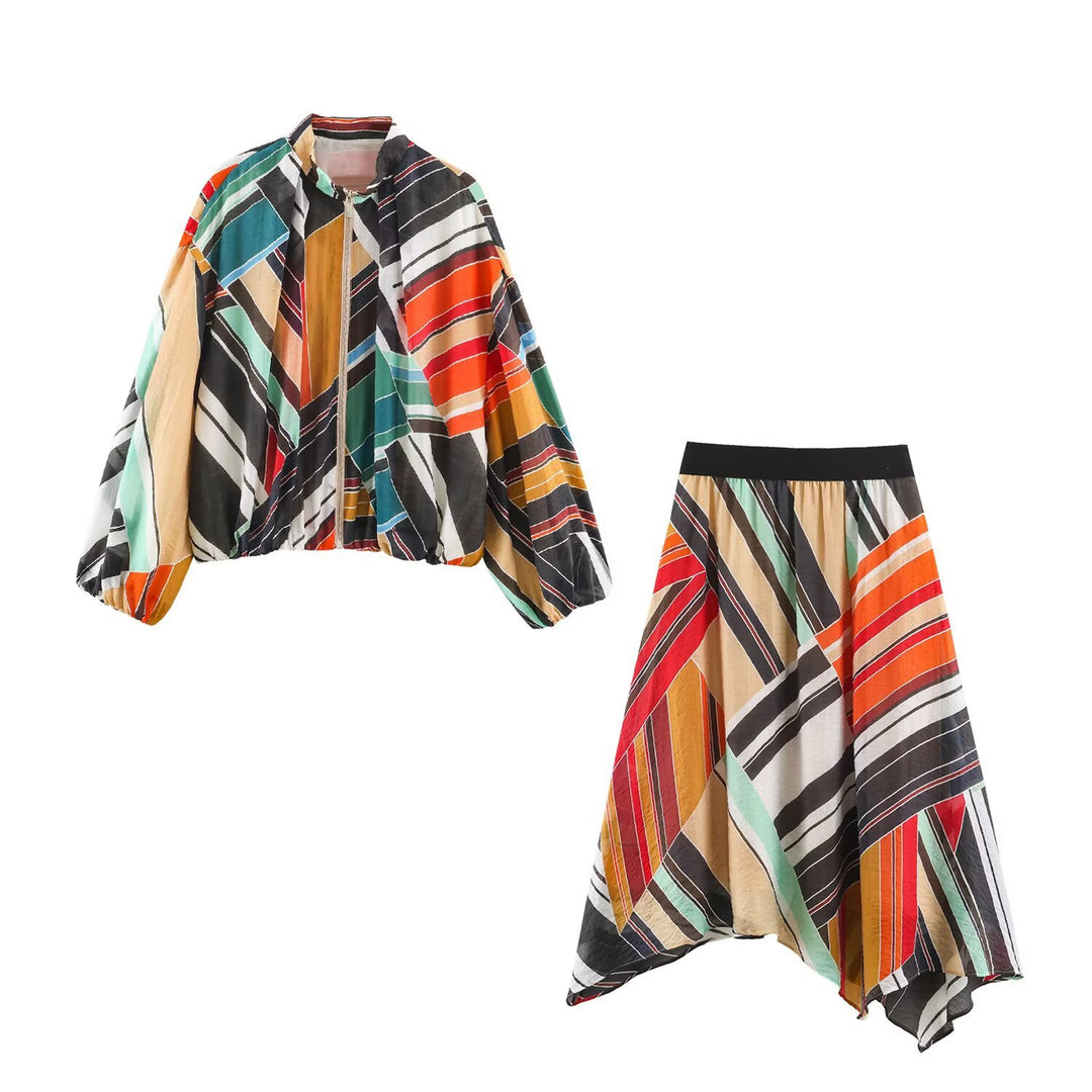 Damen Oversized Bomberjacke aus leichtem Gewebe mit Stehkragen, Reißverschluss und elastischem Saum Echo Archiv