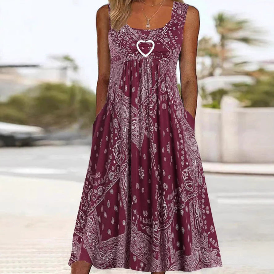 Damen nan luftiges Maxi-Kleid mit Paisley-Bandana-Print, geraffter Empire-Taille und praktischen Seitentaschen Echo Archiv