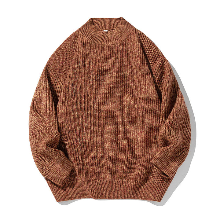 Unisex Oversize Grobgestrickter Pullover mit geripptem Stehkragen und Chenille‑Melange Echo Archiv