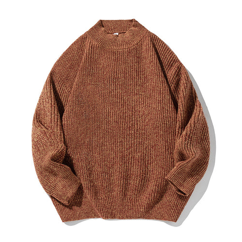 Unisex Oversize Grobgestrickter Pullover mit geripptem Stehkragen und Chenille‑Melange Echo Archiv