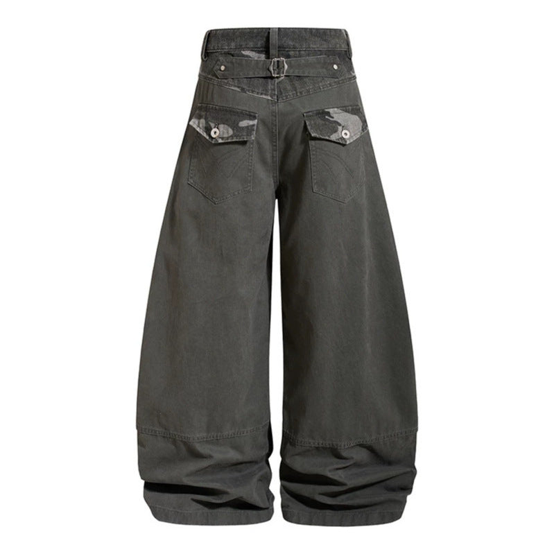 Damen weite Palazzohose aus Baumwolle mit Camouflage-Bund und Utility-Nähten Echoarchiv