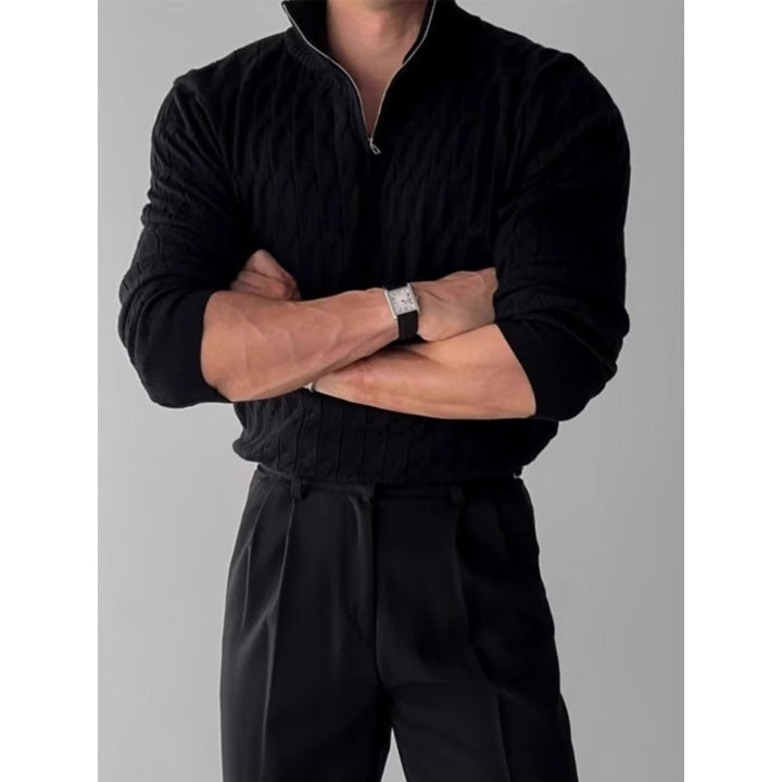 Herren Grobstrickpullover mit Stehkragen und Reißverschluss Echo Archiv