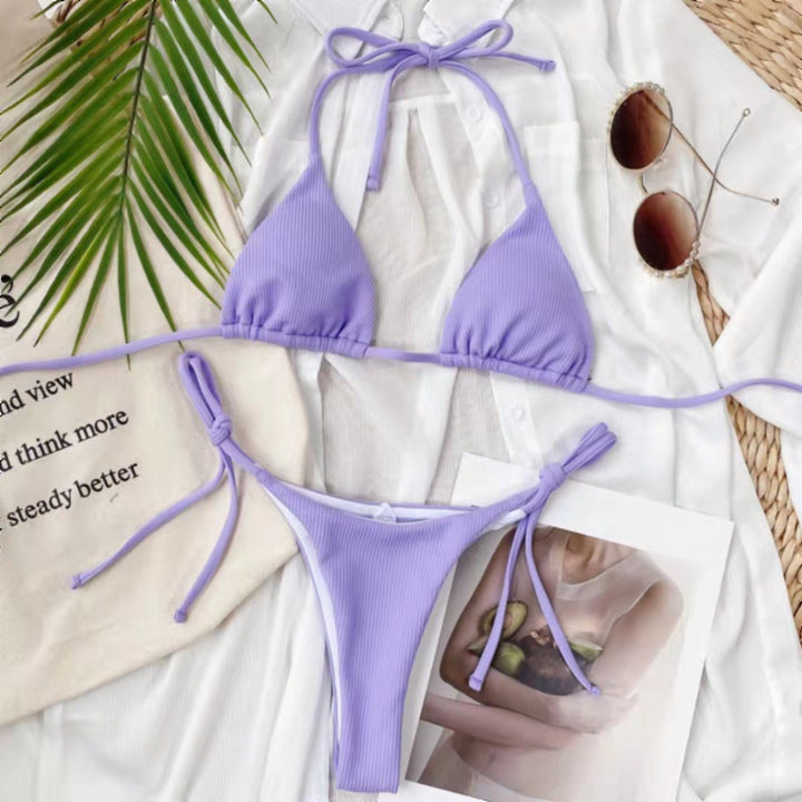 Damen Triangel-Bikini mit verstellbaren Bindebändern und Rippstrick Echo Archiv