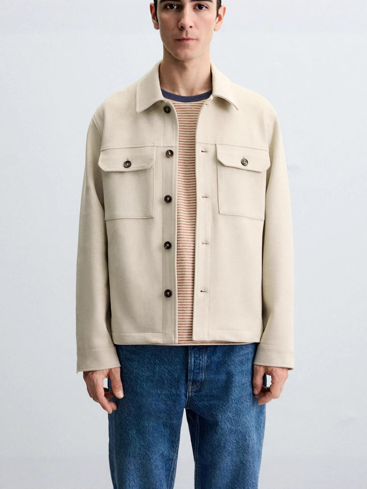 Herren modische Overshirt-Jacke mit robusten Brusttaschen und praktischen Druckknöpfen Hedi-Mode