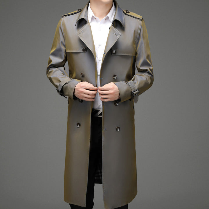 Herren modischer Trenchcoat mit doppelter Knopfreihe und praktischen Taschen Echoarchiv