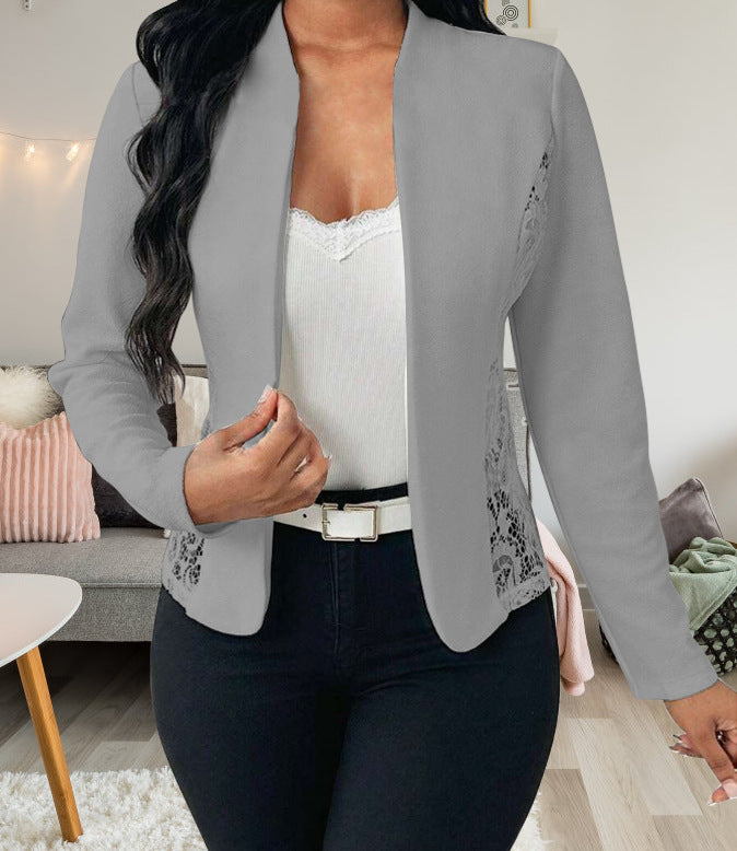 Damen elegante Blazerjacke mit Spitzenakzenten Echoarchiv