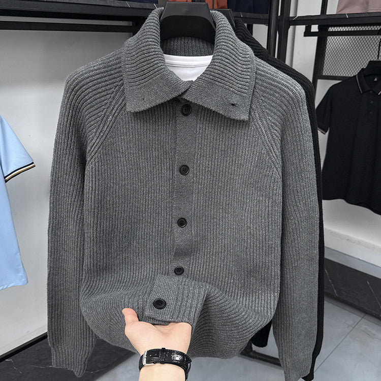 Herren Strickjacke mit weichem Rippstrickmuster und Button-Down-Kragen Echoarchiv