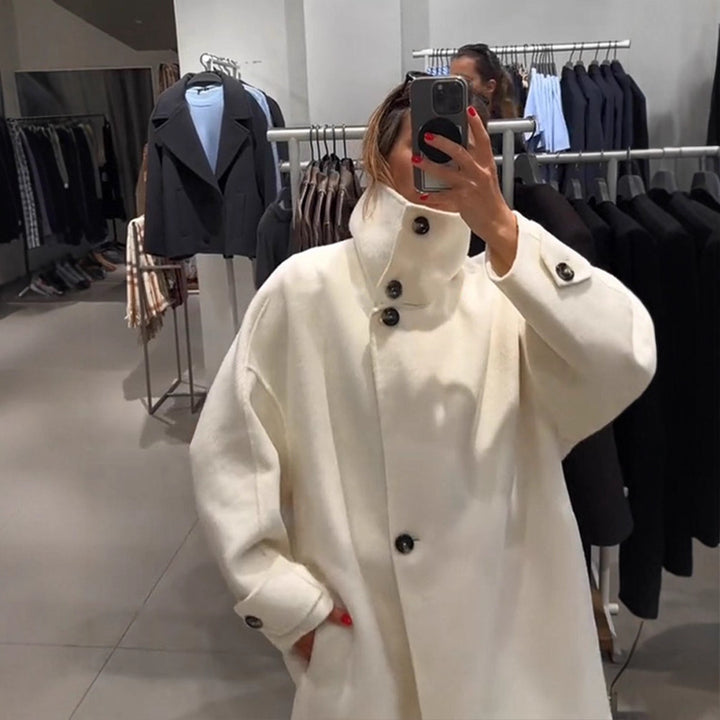 Damen Oversize Wollmix-Mantel mit asymmetrischem Schnitt und hohem Stehkragen Echoarchiv