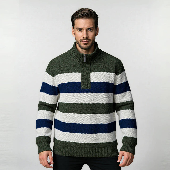 Herren Strickpullover mit hohem Kragen und innovativem Reißverschluss Echoarchiv