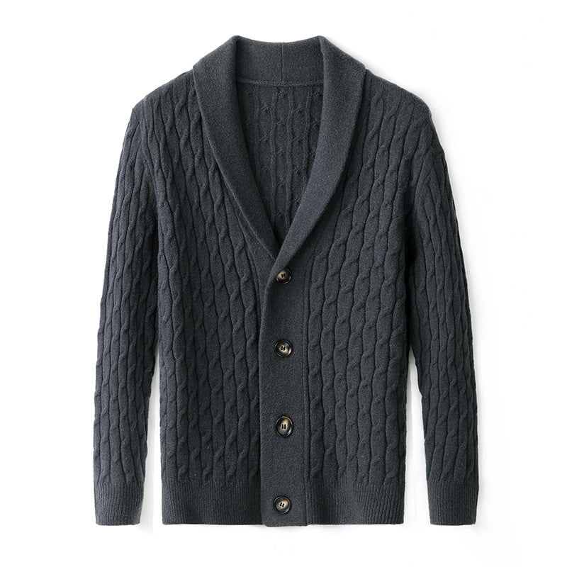 Herren Strickjacke mit modernem Kabelmuster und elegantem Kragen Echoarchiv