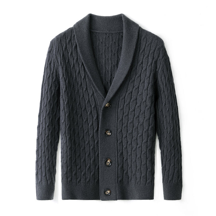 Herren Strickjacke mit modernem Kabelmuster und elegantem Kragen Echoarchiv