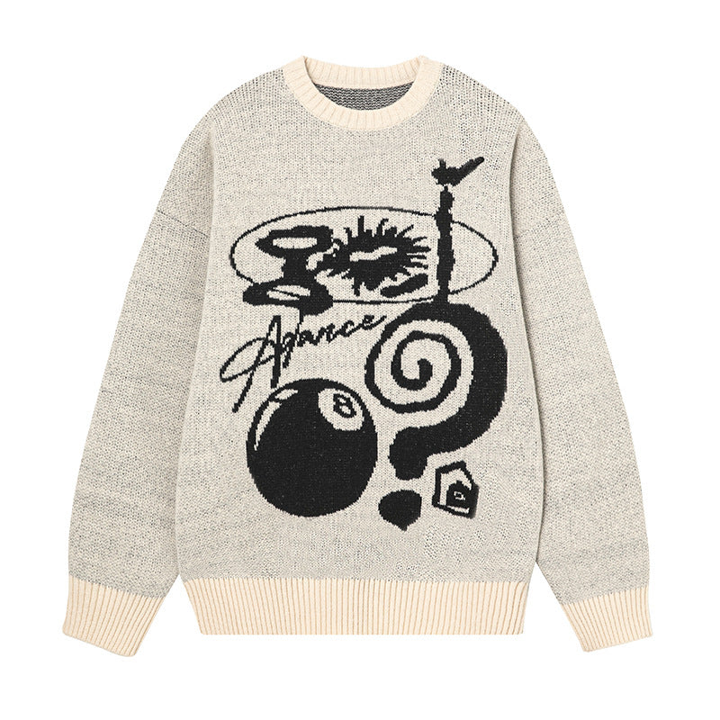 Unisex Oversize Strickpullover mit Kontrastintarsien und Rundhalsausschnitt Echo Archiv