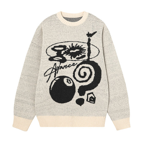 Unisex Oversize Strickpullover mit Kontrastintarsien und Rundhalsausschnitt Echo Archiv
