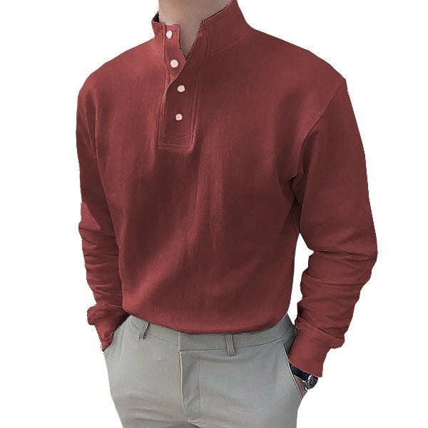Herren Langarm-Henley-Shirt mit modernem Stehkragen und Knopfleiste Echoarchiv