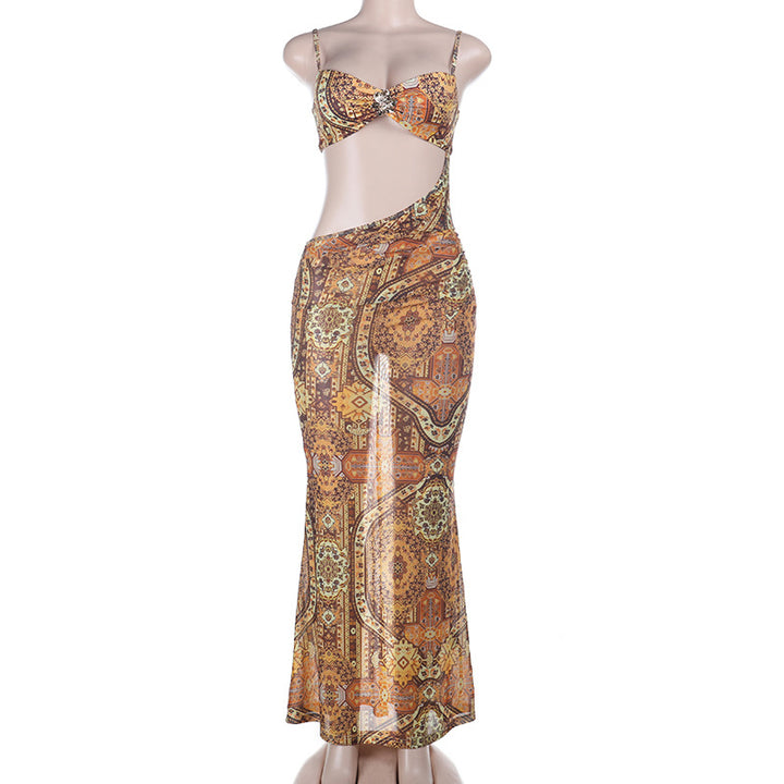 Damen figurbetontes Maxikleid mit asymmetrischem Design und eleganten Steinen Echo Archiv
