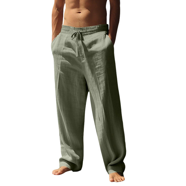 Herren nan lockere Leinen-Baumwoll-Freizeithose mit elastischem Bund und Kordelzug Echoarchiv