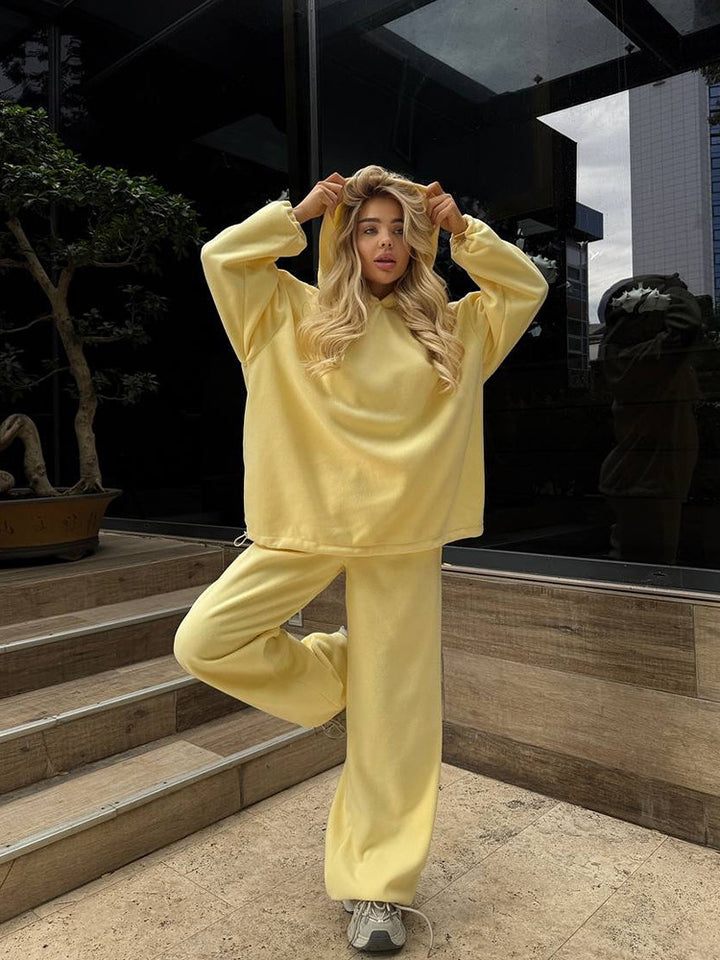 Damen Kuscheliges Oversize-Hoodie-Set mit weichgefütterter Kapuze und palazzoähnischer Loungehose – Auréline