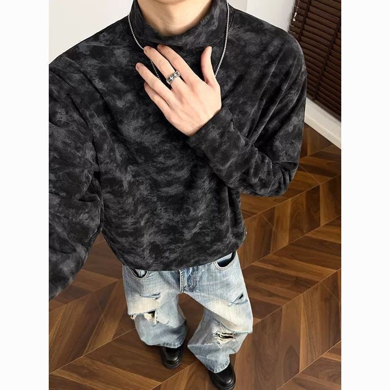 Herren Lockeres Stehkragen-Sweatshirt mit dezentem Marmorprint Echo Archiv