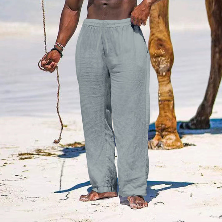 Herren lässige Sommerhose aus leichtem, atmungsaktivem Leinenmix mit elastischem Bund Echoarchiv