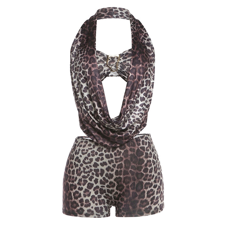 Damen Leopardenmuster Halterneck Overall Echo Archiv