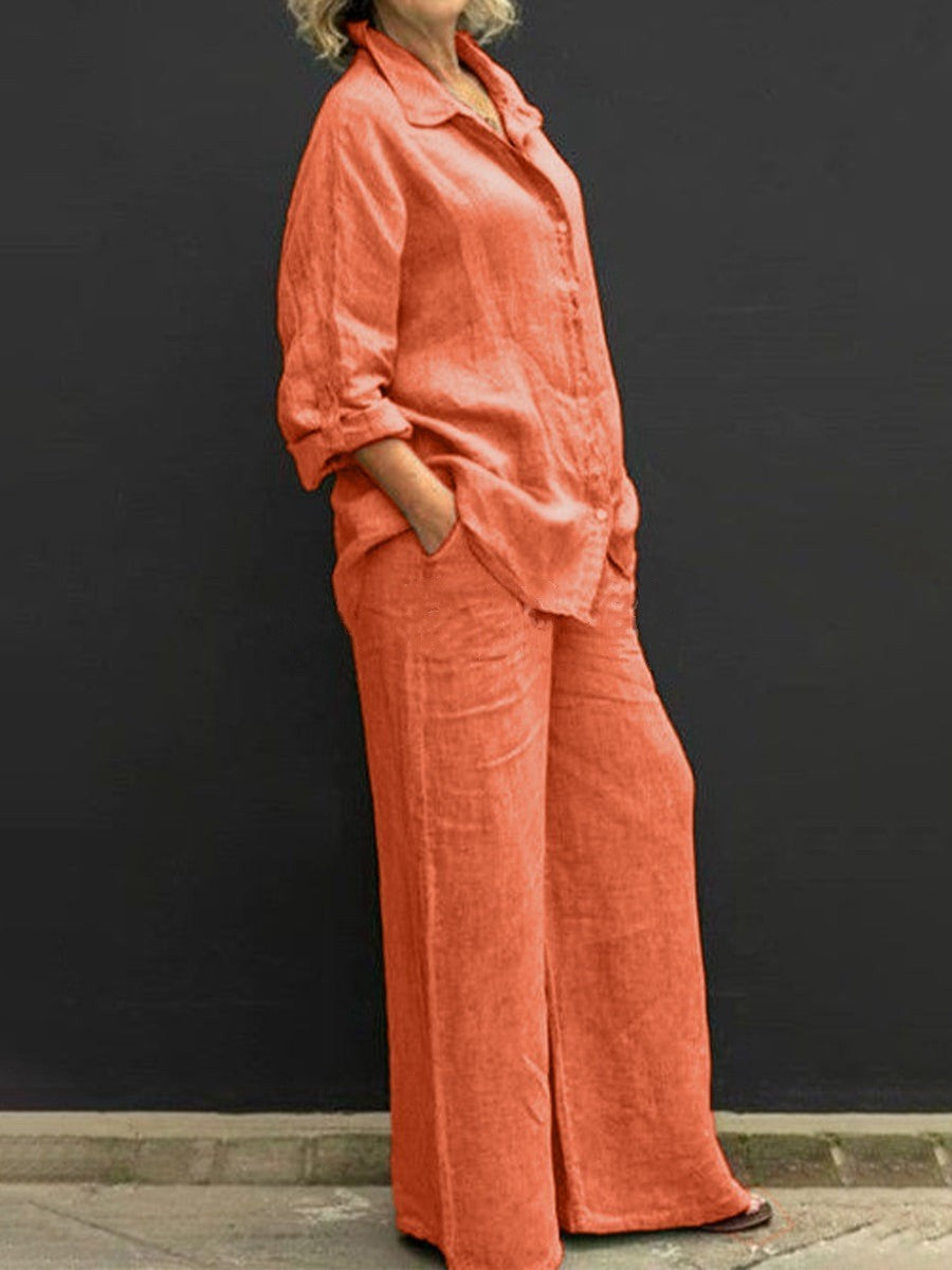 Damen Relaxed-Buttondown-Hemd und High-Waist-Palazzo im Leinenoptik Echo Archiv