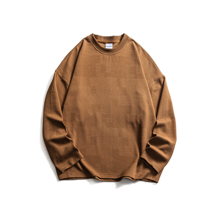 Unisex Grobstrukturierter Waffelstrick-Langarmpullover im Oversize-Schnitt mit Rundhals Echoarchiv