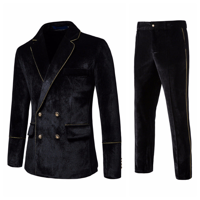 Herren elegantes Samtanzugset mit glänzendem Finish und modernem Schnitt Echoarchiv